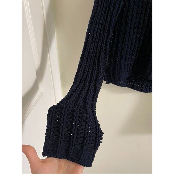 Abercrombie & Fitch Sweater Women's XS Navy Slightly Cropped Open Knit Beachy - Picture 3 of 6
